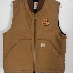 CarHartt Mens Relaxed Fit Firm Duck Insulated Rib Collar Vest in Brown Tan Logo